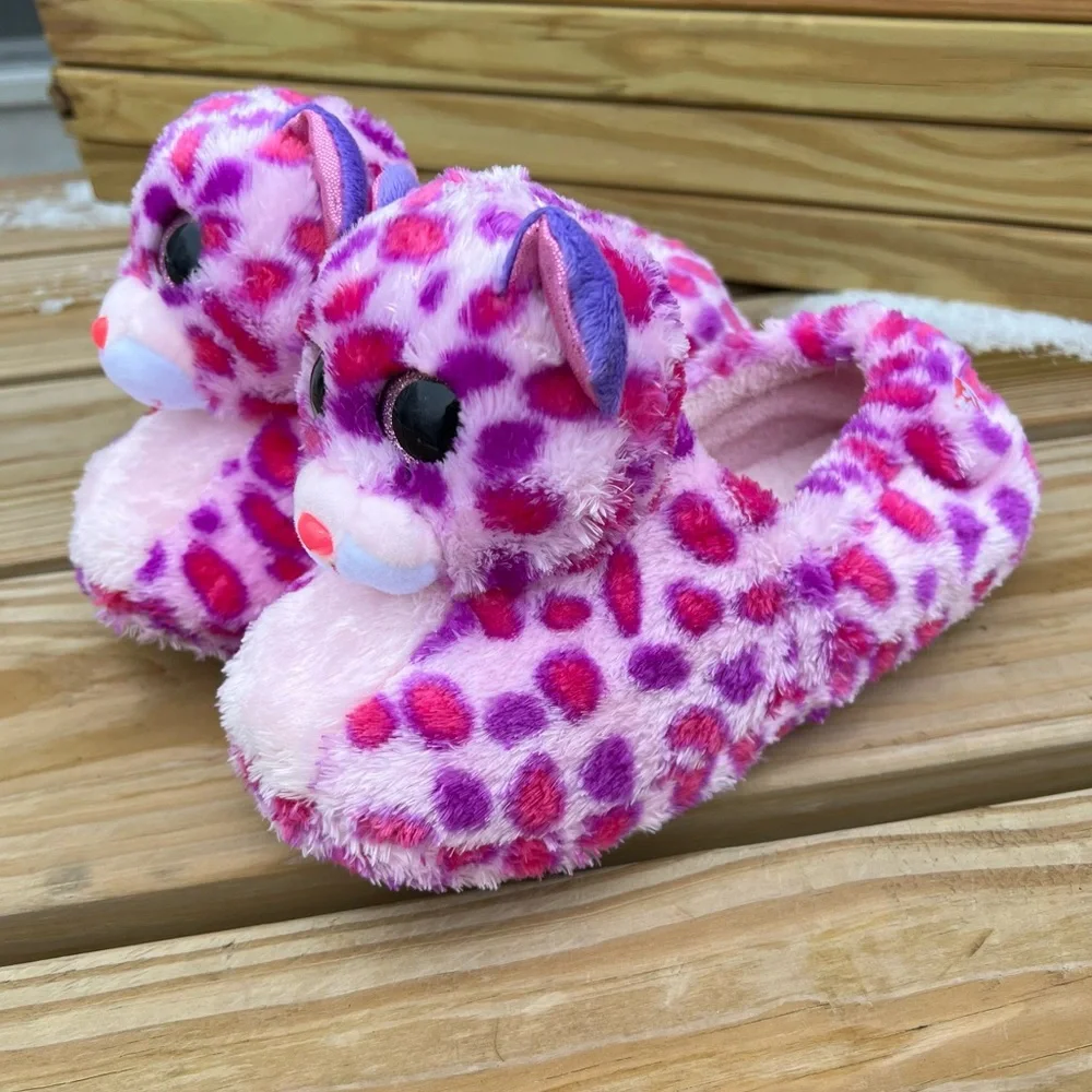 - Ty Pink Spotted Animal Slippers SZ XL! EUC!